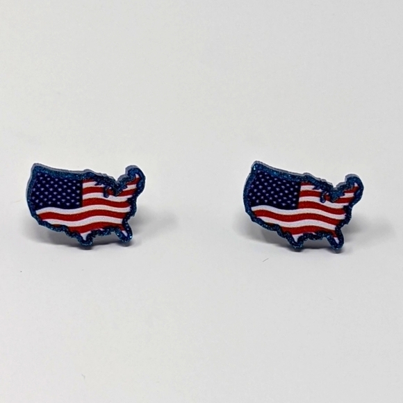 Jewelry - American Flag red white and blue glitter acrylic earrings